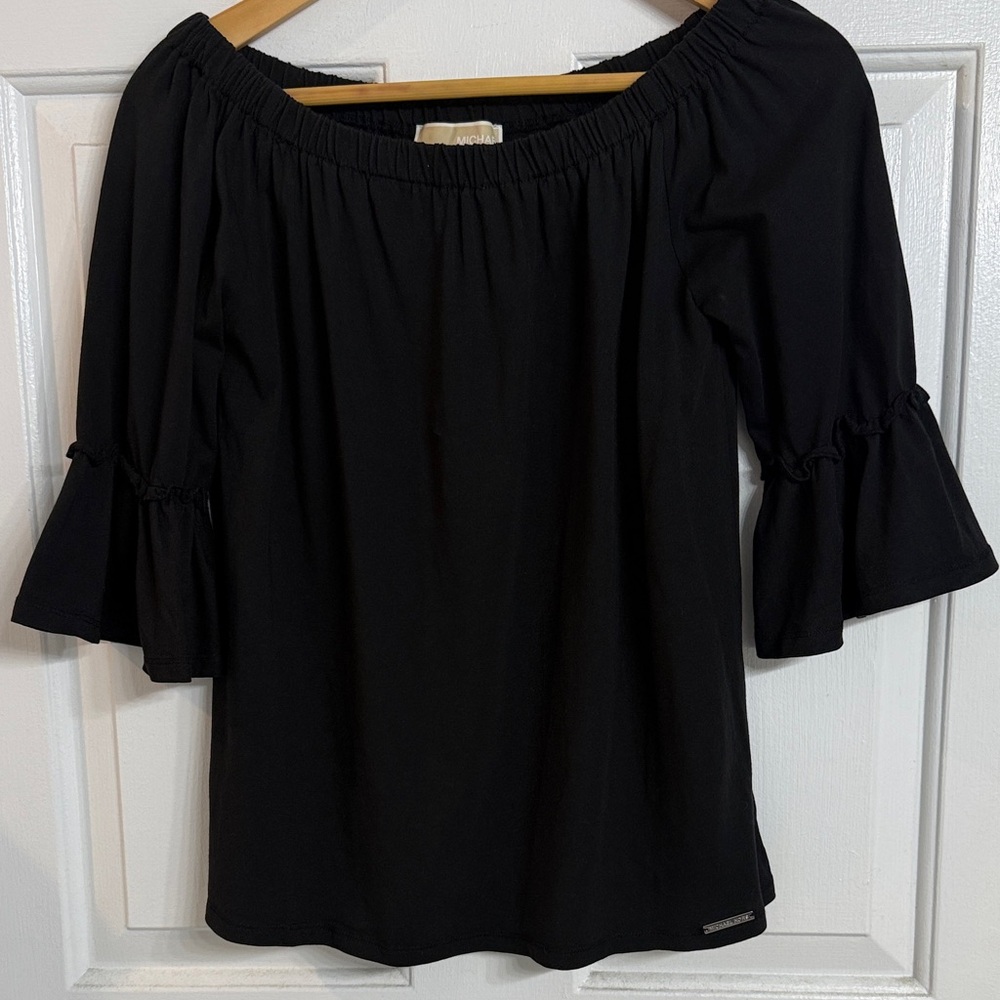 Michael Kors Black Off-Shoulder Bell Sleeve Blouse